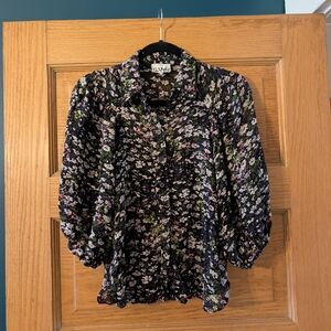 Ganni Black Ruffled 3/4 Sleeve Blouse